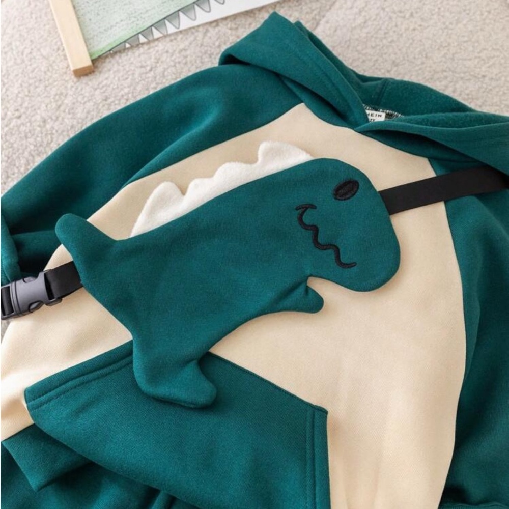 Sz 4Y Shein 3 pcs set boys Green Dinosaur Hoodie and Pants Set - Picture 6 of 16